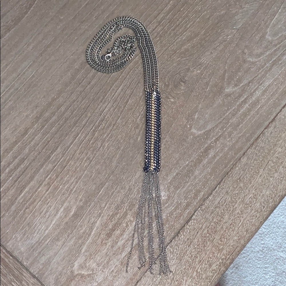 Stella & Dot Silver gold/blue woven long necklace